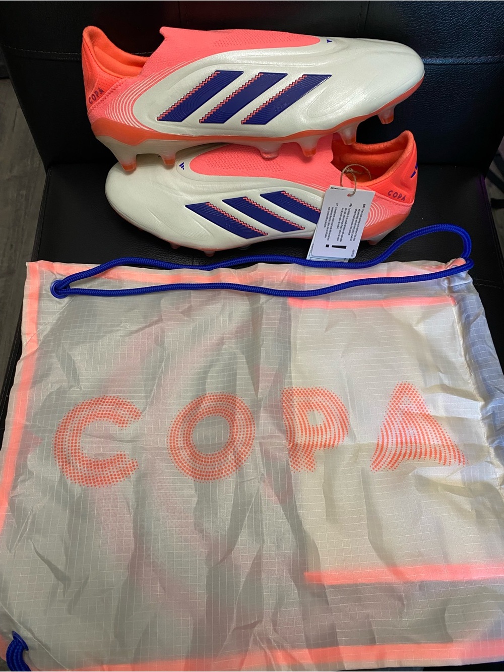 adidas Copa Firm Ground Cleats - White, Neon Coral & Blue